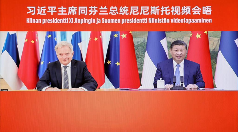 Rais wa China Xi Jinping akikutana na Rais wa Finland Sauli Niinisto kupitia njia ya video mjini Beijing, China, Januari 10, 2024. (Xinhua/Liu Bin)